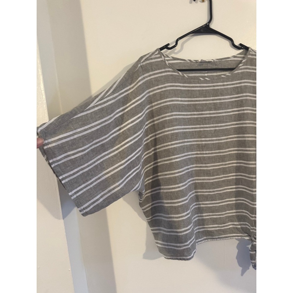 Linen Blend Side Tie Blouse Top M Coastal Summer Vacation Resort boho - Picture 3 of 6